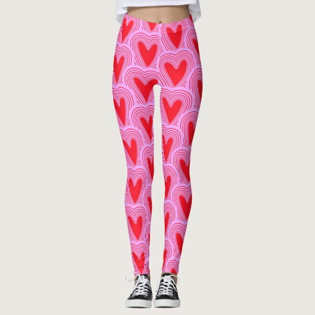 Red Rosa Valentine Day Hearts Skriv ut Leggings (Framsida)
