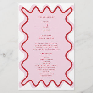 Red Rosa Vibrant Vågigt Gräns Ceremony-programmet