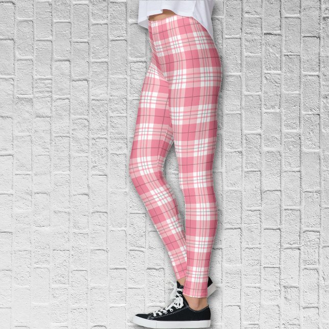 Red Rosa White Summer Tartan Play Mönster Leggings (Skapare uppladdad)