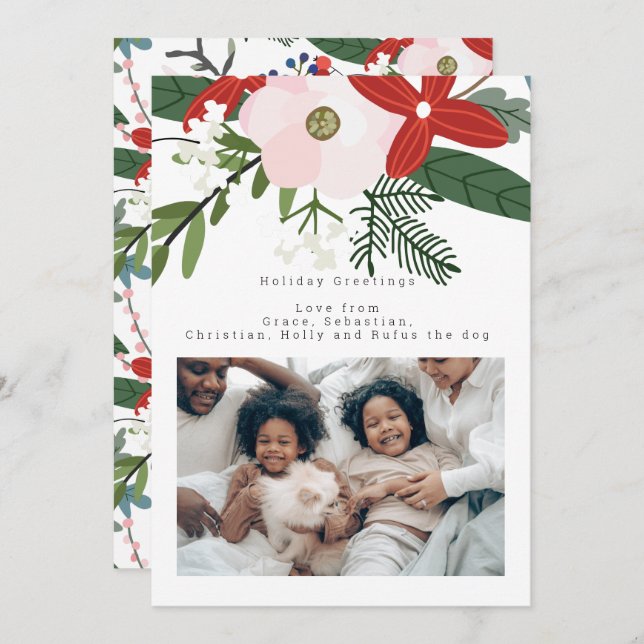 Red Rosa Winter Flower Photo Personlig Card Inbjudningar (Fram/baksida)