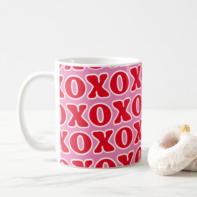 Red Rosa XOXO Mönster Kaffemugg (Med munk)