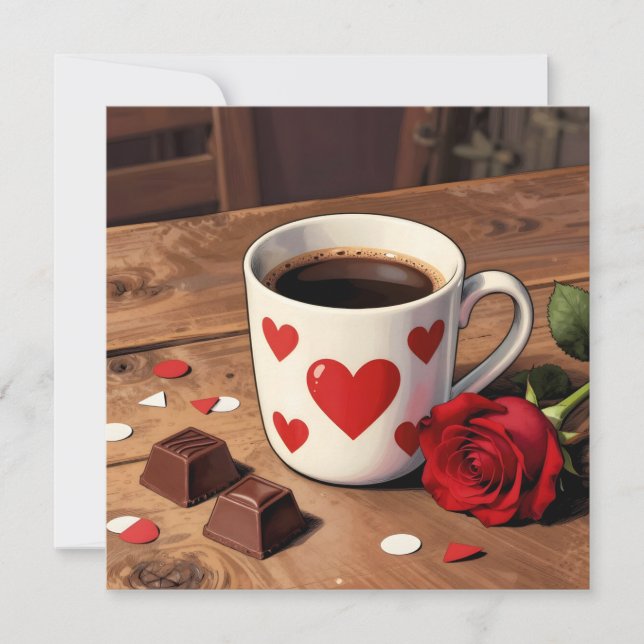 Red Rose, Chocolates and Coffee | Valentine's Day Julkort (Framsida)
