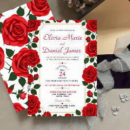 Red Rose Classic Rose Garden Elegant Floral Inbjudningar