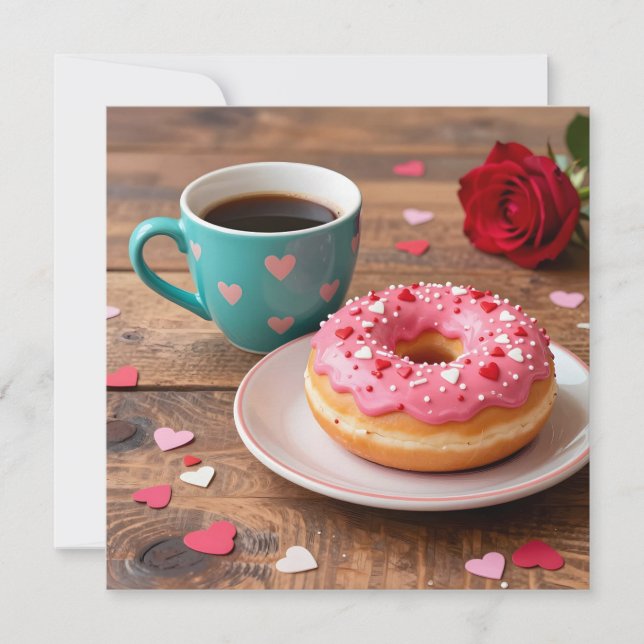Red Rose, Donut and Coffee | Valentine's Day Julkort (Framsida)