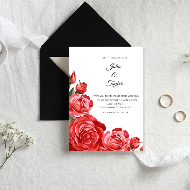 Red Rose Elegant Floral Invite Inbjudningar (Skapare uppladdad)