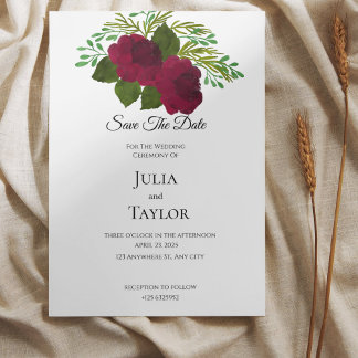  Red Rose Elegant Save the Date Card – Minimal Rom Spara Datumet