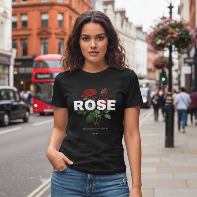 Red Rose Floral Black Women's T-Shirt (Skapare uppladdad)