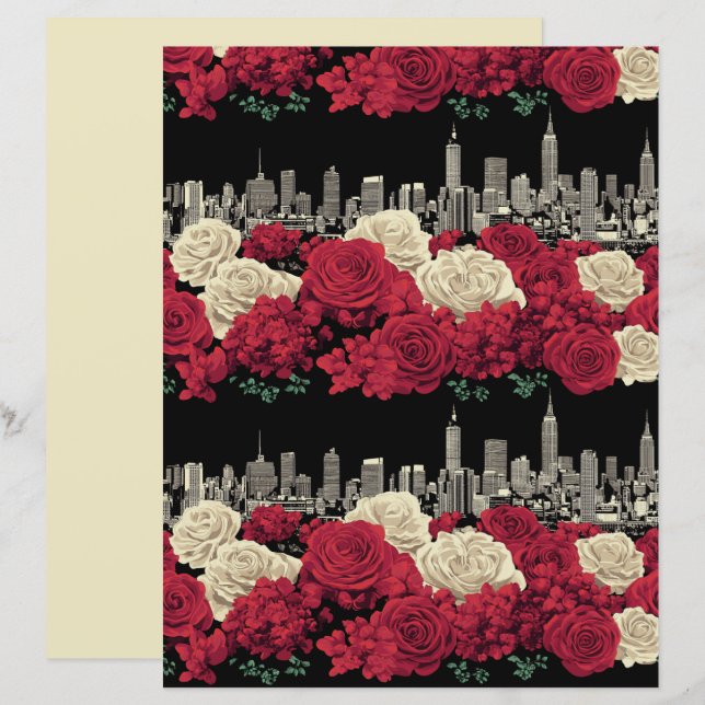 Red Rose Floral Scrapbook Paper (Fram/baksida)