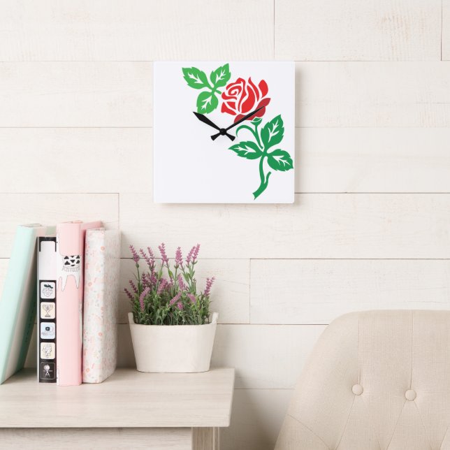 Red Rose Flower Design – Classic Floral Beauty Fyrkantig Klocka (Läsesal)