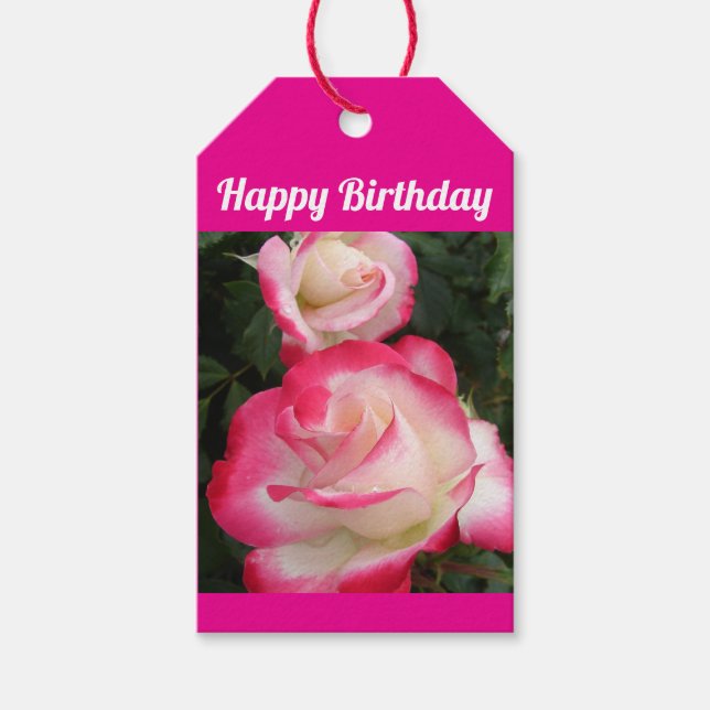Red Rose Flower Floral Happy Birthday Roses Presentetikett (Framsidan)