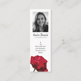 Red Rose Funeral Mini Bookmark Card Visitkort