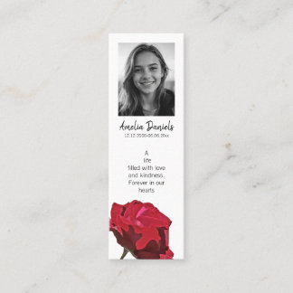 Red Rose Funeral Mini Bookmark Card Visitkort