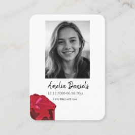 Red Rose Funeral Prayer Card