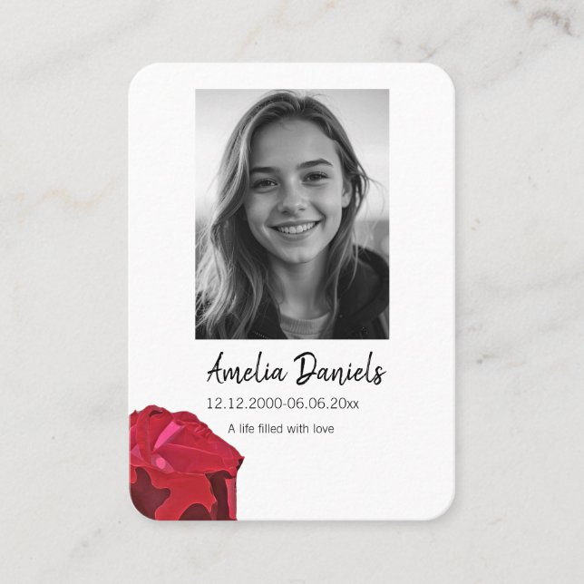 Red Rose Funeral Prayer Card (Framsida)