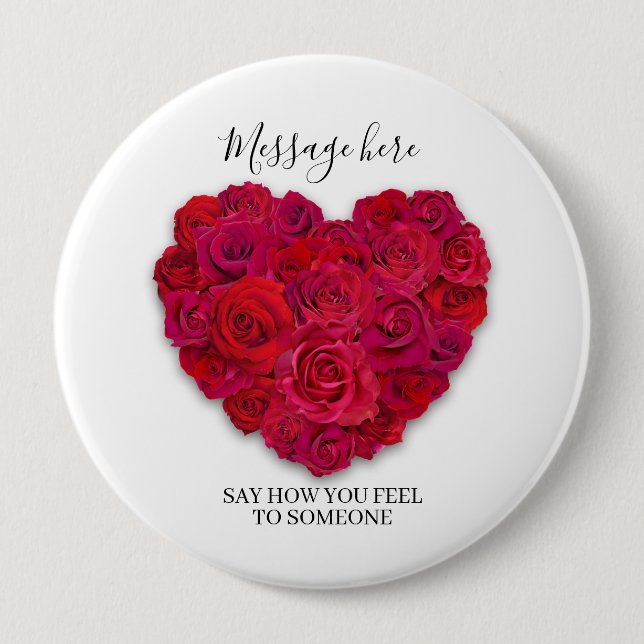 Red Rose Heart Romantic Floral Custom Text Knapp (Framsida)