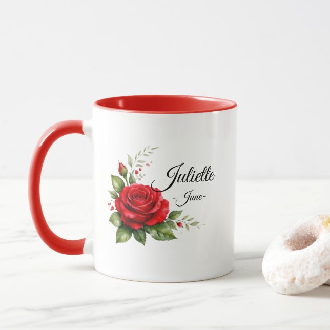 Red Rose Monogram Mug – June Birth Flower Mugg (Med munk)