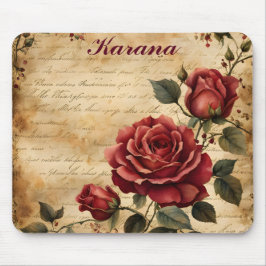 Red Rose on Old Parchment Mouse Pad Musmatta
