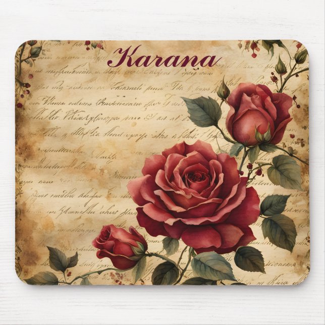 Red Rose on Old Parchment Mouse Pad Musmatta (Framsidan)
