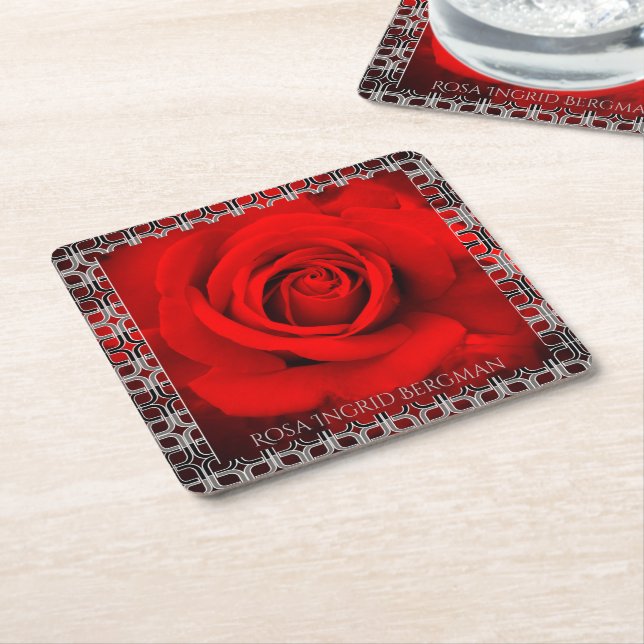 Red Rose  [Paper Coaster] Underlägg Papper Kvadrat (Vinklad)
