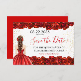 Red Rose Quinceañera Save the Date Card Spara Datumet