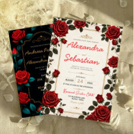 Red Rose Romantic Floral Elegant Rose Garden Inbjudningar