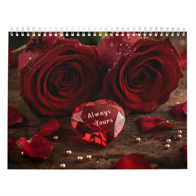 Red Rose Romantic Valentine Couple 2026 Desk Kalender (Omslag)