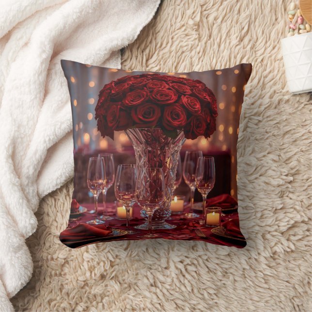 Red Rose Romantic Valentine Decorative Sofa Pillow Kudde (Filt)