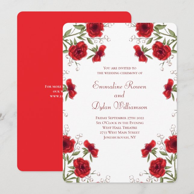 Red Rose Romantic Wedding Inbjudningar (Fram/baksida)