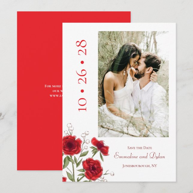 Red Rose Romantic Wedding Save the Date Inbjudningar (Fram/baksida)