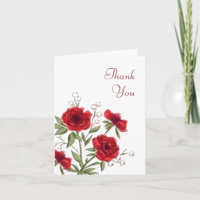 Red Rose Romantic Wedding Thank You Cards Inbjudan (Framsida)