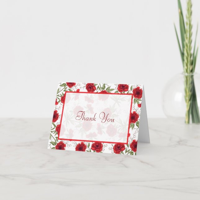 Red Rose Romantic Wedding Thank You Cards Inbjudan (Framsida)