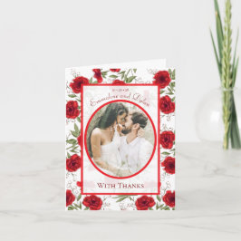 Red Rose Romantic Wedding Thank You Cards Photo Inbjudan