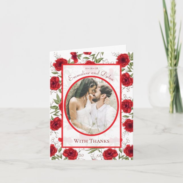 Red Rose Romantic Wedding Thank You Cards Photo Inbjudan (Framsida)