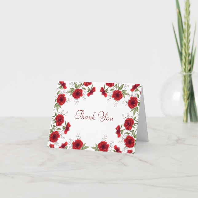 Red Rose Romantic Wedding Thank You Note Card Inbjudan (Framsida)