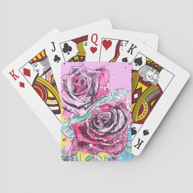 Red Rose Roses Watercolour Floral Flowers Flower Casinokort (Baksidan)