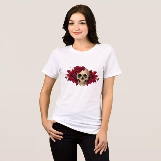 Red Rose Skull | Gothic Halloween Tee (Framsida Full)
