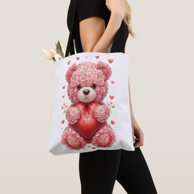 “Red Rose Teddy Bear – Cute Valentine Gift for Her Tygkasse (Närbild)