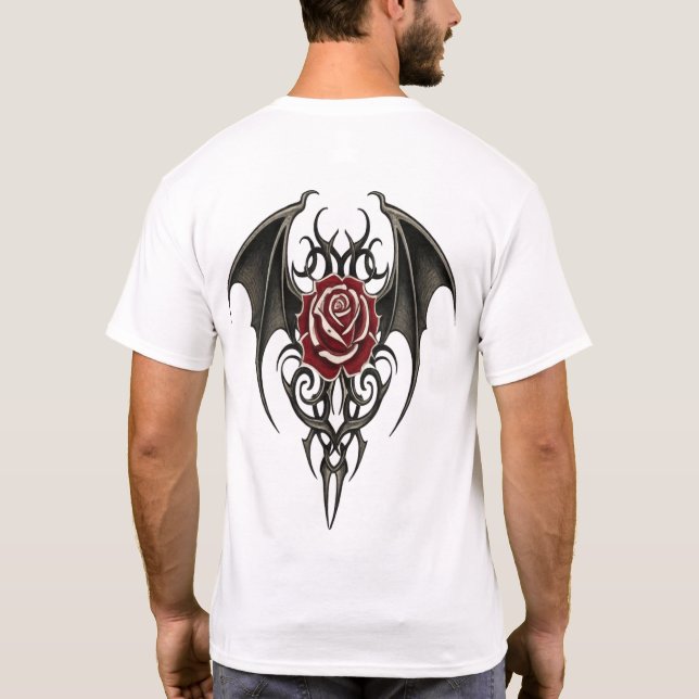 Red Rose with Tribal Wings T Shirt (Baksida)
