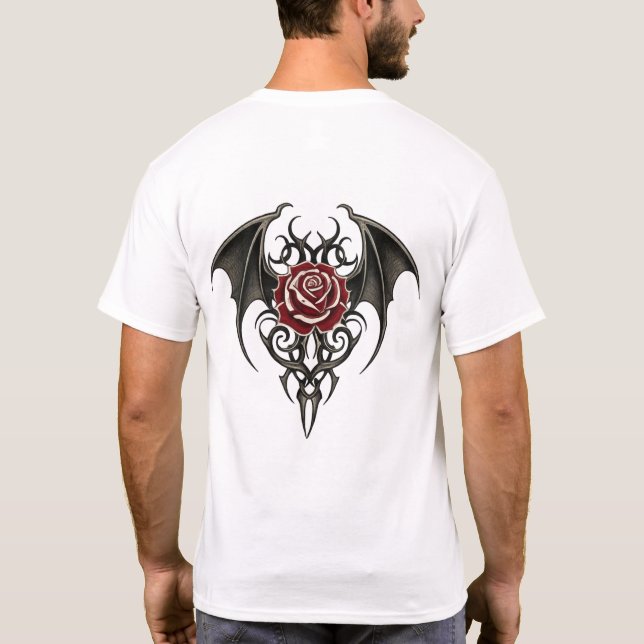 Red Rose with Tribal Wings T Shirt (Baksida)