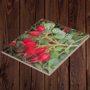 Red Rosehips Botanical Kakelplatta