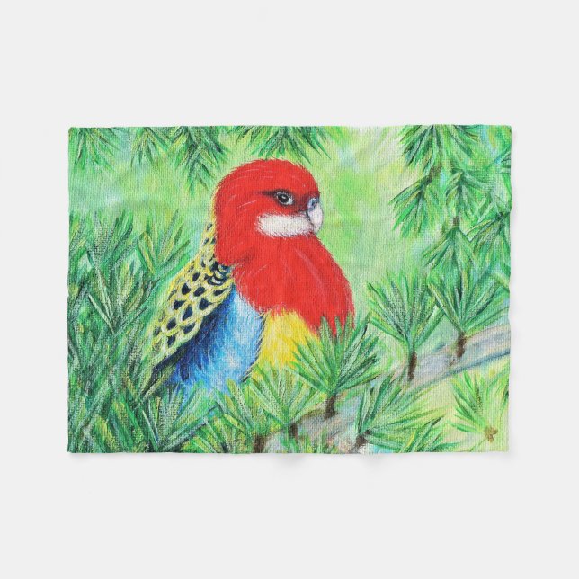 Red Rosella Bird Painting Fleecefilt (Framsidan (Horisontell))