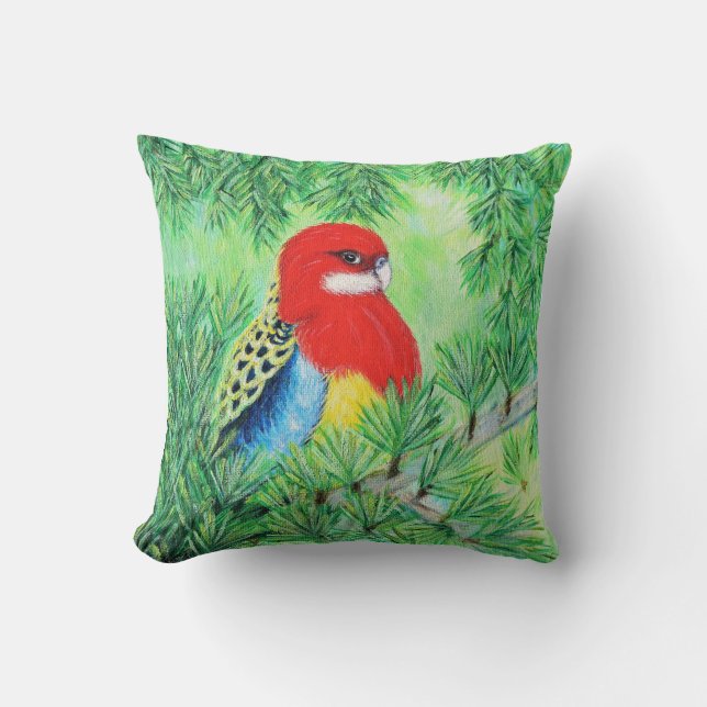 Red Rosella Bird Painting Kudde (Framsida)