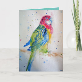 Red Rosella Parrot Bird Watercolor Birthday Card Kort