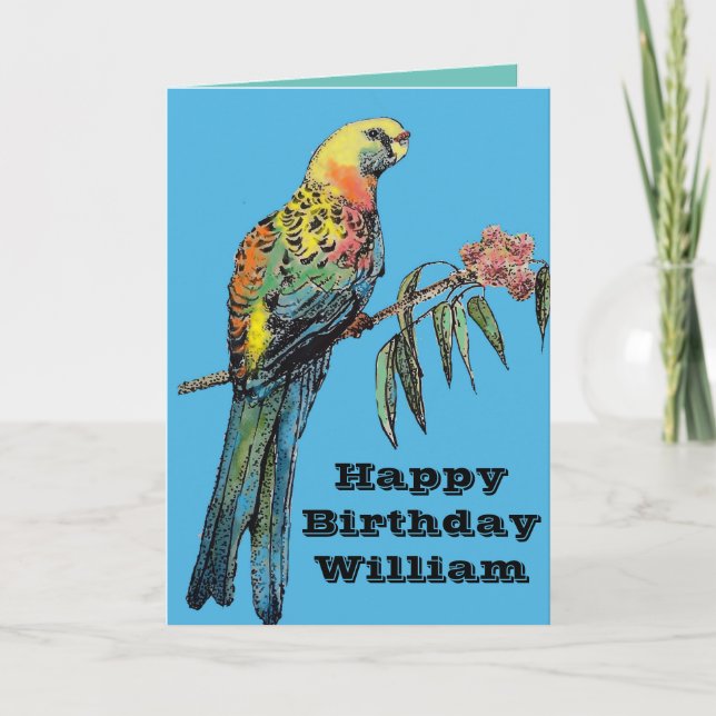 Red Rosella Parrot Bird Watercolor Birthday Card Kort (Framsida)