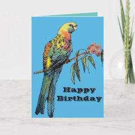Red Rosella Parrot Bird Watercolor Birthday Card Kort