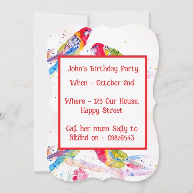 Red Rosella Parrot Boys Birthday Invitation Inbjudningar (Framsida)