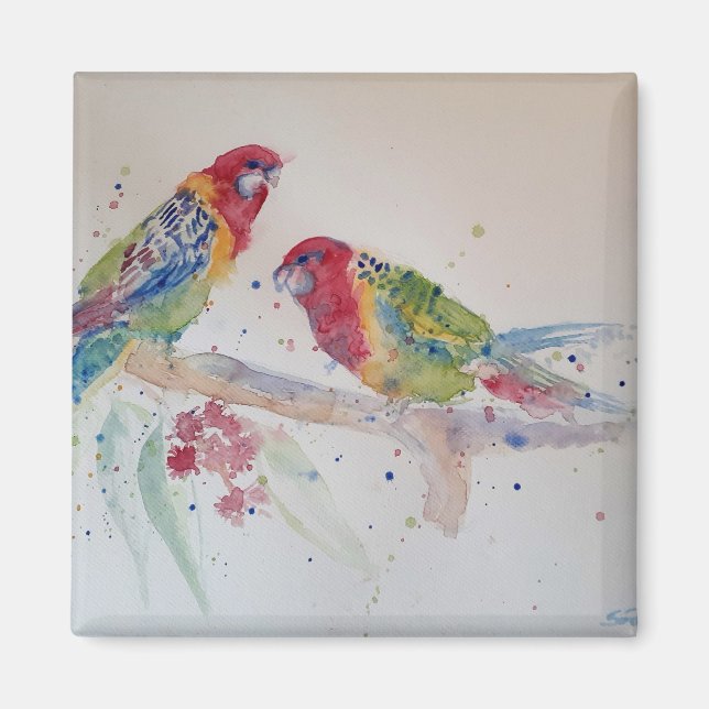 Red Rosella Parrot Watercolor Painting Magnet (Framsidan)