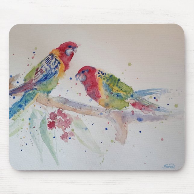 Red Rosella Parrot Watercolor Painting Musmatta (Framsidan)