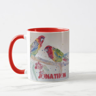 Red Rosella Parrot Watercolor Painting Namn Mugg