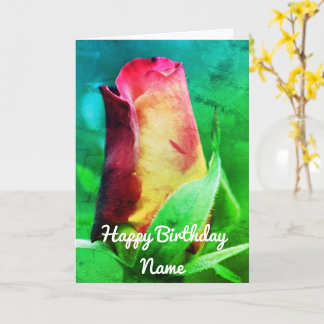 Red Rosenknopp Flower Art Personlig Birday Card Kort (Gul blomma)